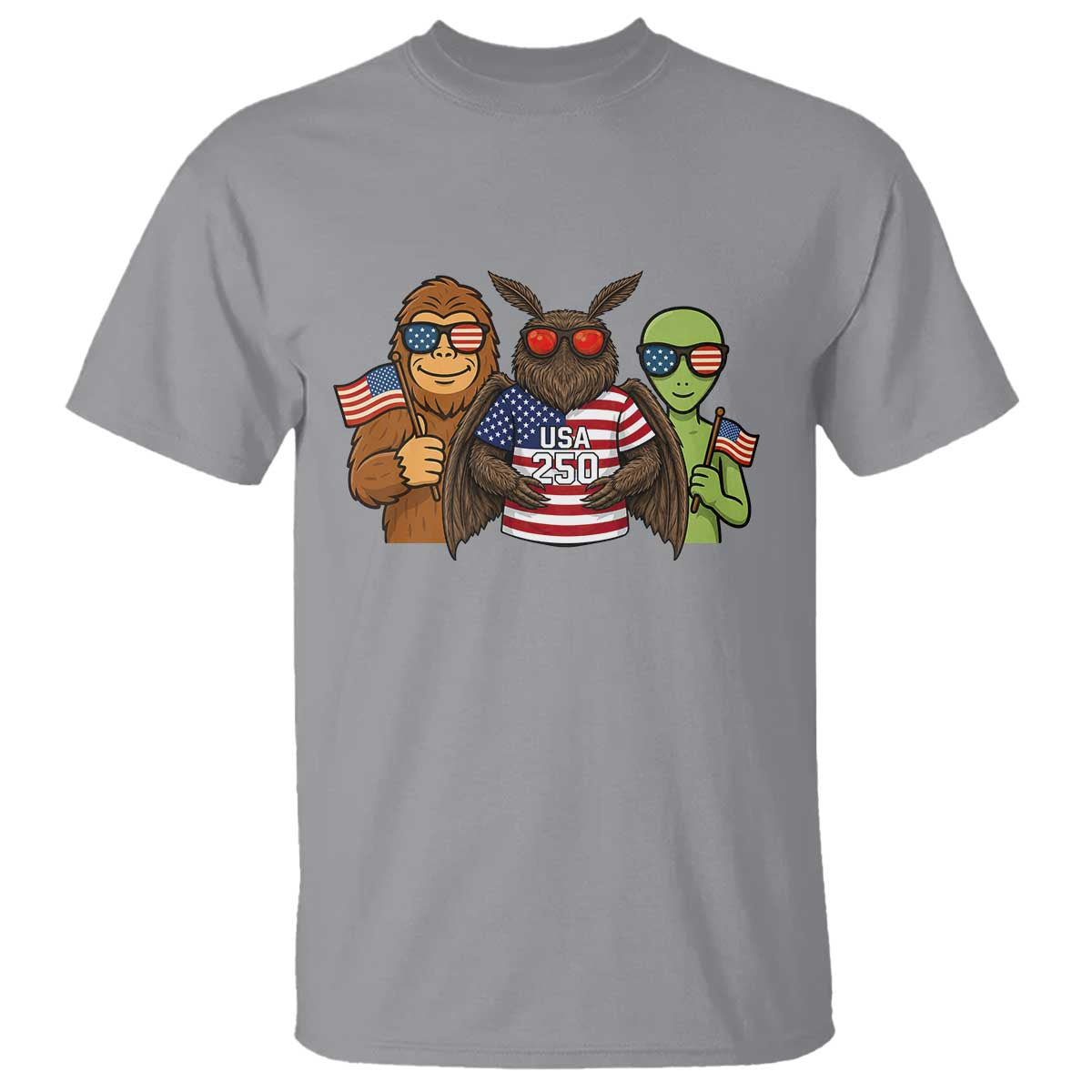 Funny Bigfoot Mothman Alien T Shirt USA 250th Anniversary TS12 Sport Gray Print Your Wear