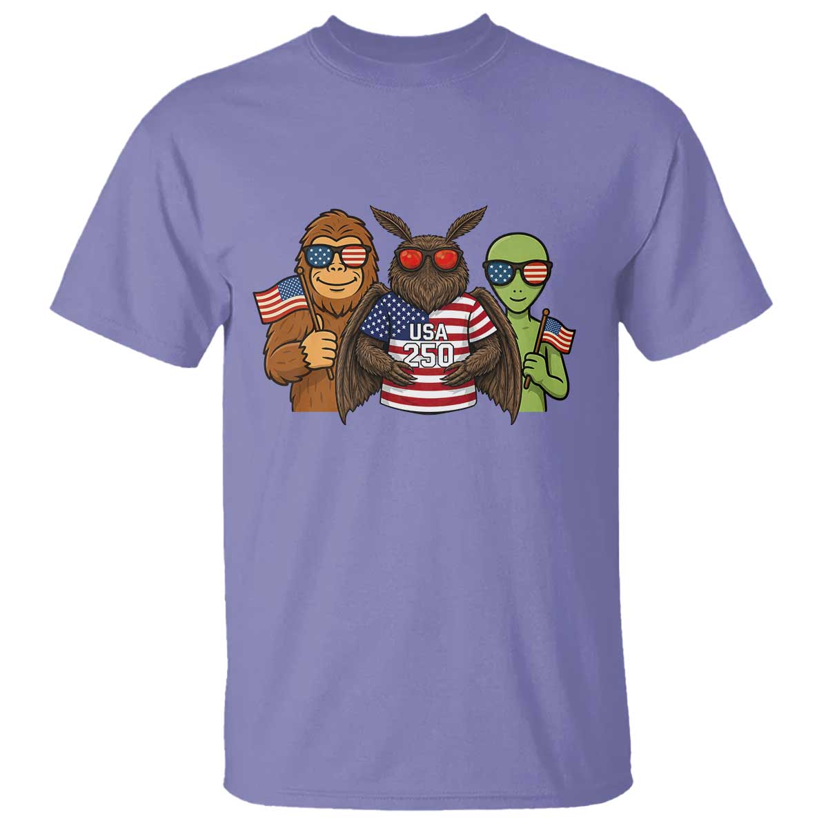 Funny Bigfoot Mothman Alien T Shirt USA 250th Anniversary TS12 Violet Print Your Wear
