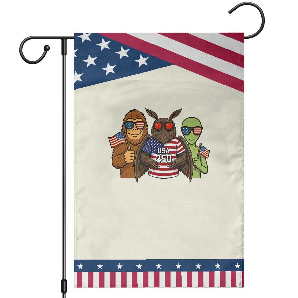 Funny Bigfoot Mothman Alien Patriotic Garden Flag USA 250th Anniversary TS12 Modern Beige Blue Print Your Wear