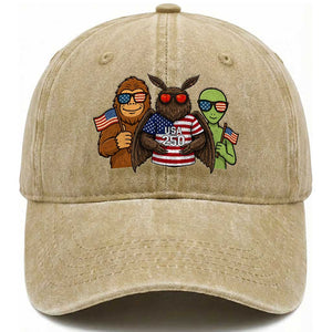 Funny Bigfoot Mothman Alien Washed Cotton Baseball Cap USA 250th Anniversary TS12 Print Your Wear