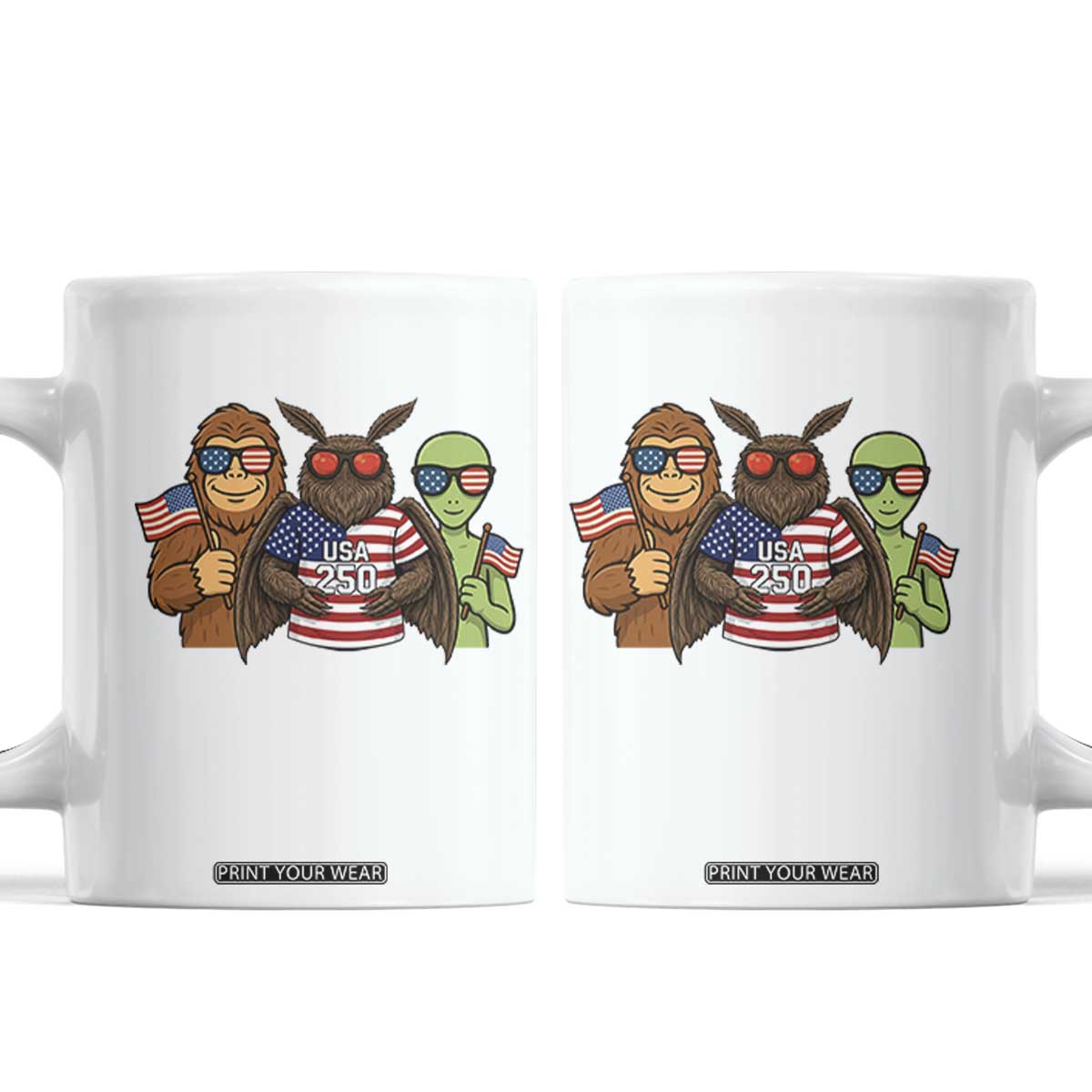 Funny Bigfoot Mothman Alien Coffee Mug USA 250th Anniversary TS12 White Print Your Wear