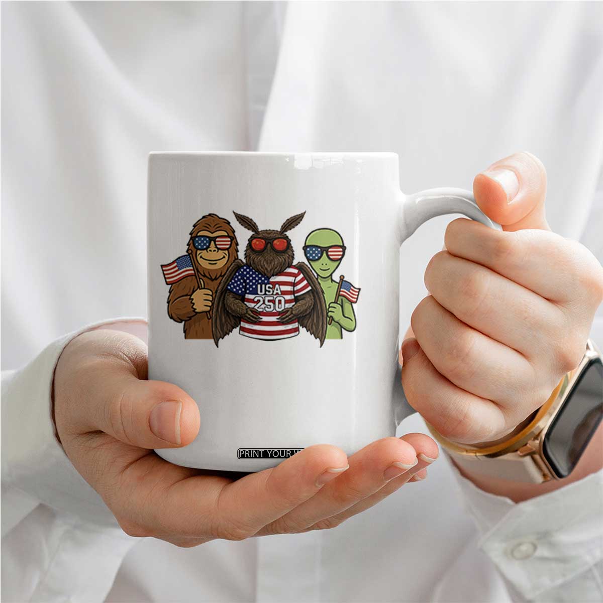 Funny Bigfoot Mothman Alien Coffee Mug USA 250th Anniversary TS12 Print Your Wear