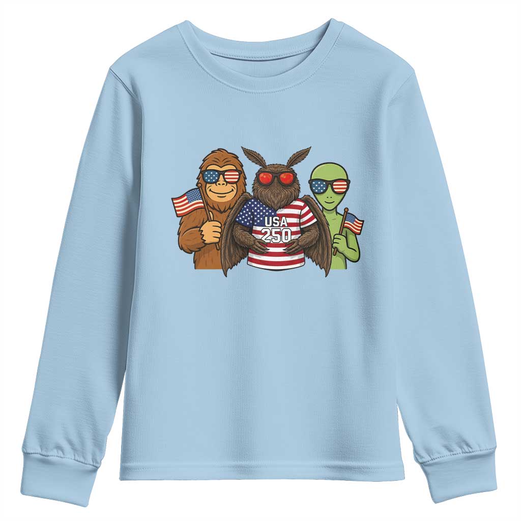 Funny Bigfoot Mothman Alien Youth Sweatshirt USA 250th Anniversary TS12 Light Blue Print Your Wear