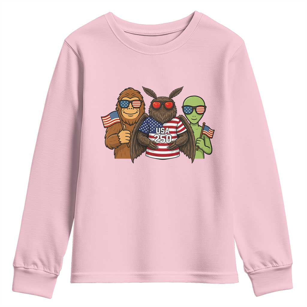 Funny Bigfoot Mothman Alien Youth Sweatshirt USA 250th Anniversary TS12 Light Pink Print Your Wear