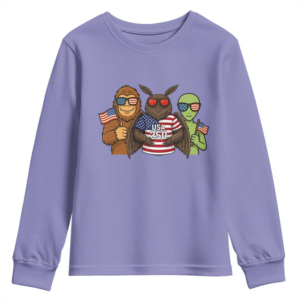 Funny Bigfoot Mothman Alien Youth Sweatshirt USA 250th Anniversary TS12 Violet Print Your Wear