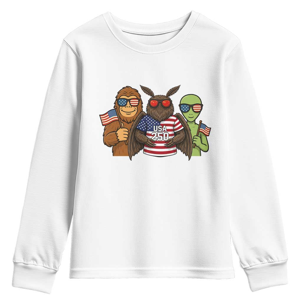 Funny Bigfoot Mothman Alien Youth Sweatshirt USA 250th Anniversary TS12 White Print Your Wear