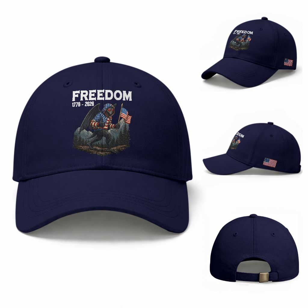 Patriotic Mothman Lover Baseball Cap Funny USA 250 Anniversary Gift TS12 Baseball Cap Universal Fit Dark Blue Print Your Wear
