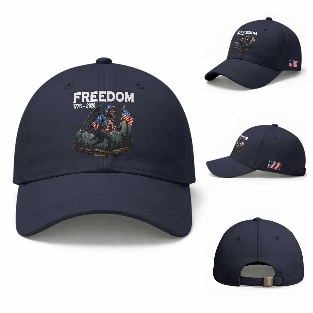 Patriotic Mothman Lover Baseball Cap Funny USA 250 Anniversary Gift TS12 Baseball Cap Universal Fit Navy Print Your Wear