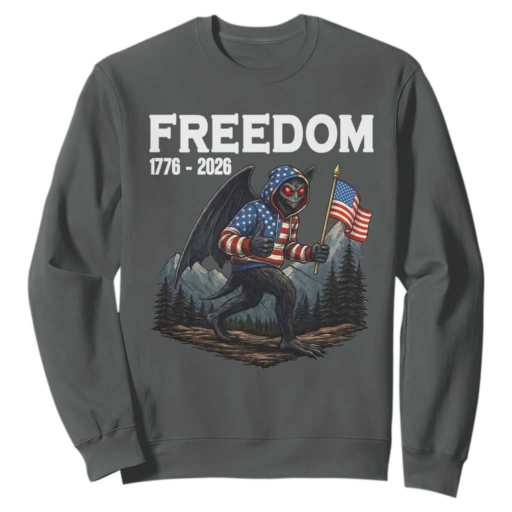 Patriotic Mothman Lover Sweatshirt Funny USA 250 Anniversary Gift TS12 Dark Heather Print Your Wear