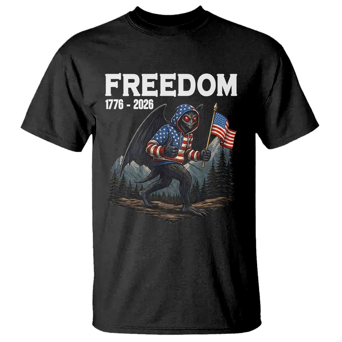 Patriotic Mothman Lover T Shirt Funny USA 250 Anniversary Gift TS12 Black Print Your Wear