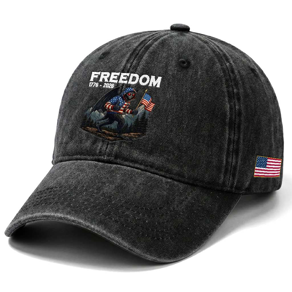 Patriotic Mothman Lover Washed Cotton Baseball Cap Funny USA 250 Anniversary Gift TS12 Print Your Wear