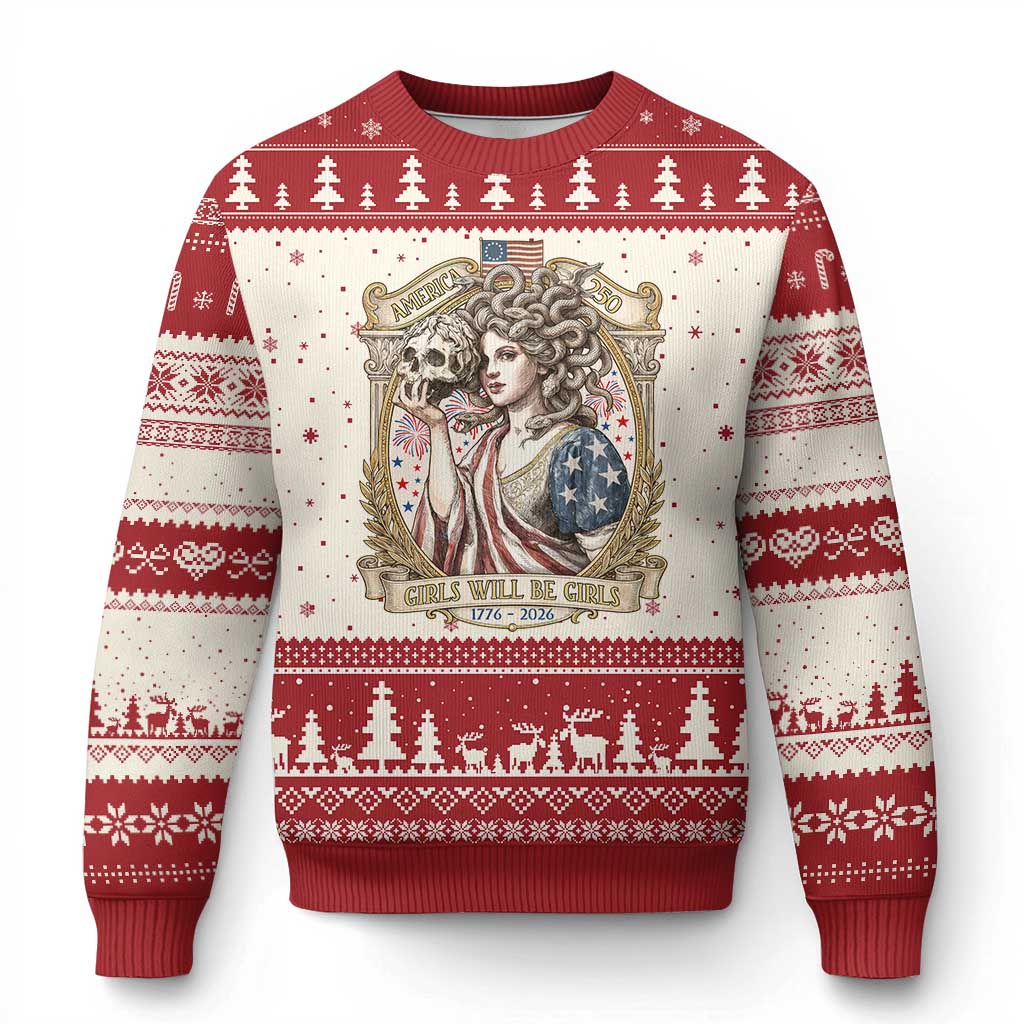 Feminist Medusa Girls Will Be Girls Ugly Christmas Sweater USA 250 Anniversary Gift TS12 Beige Red Print Your Wear
