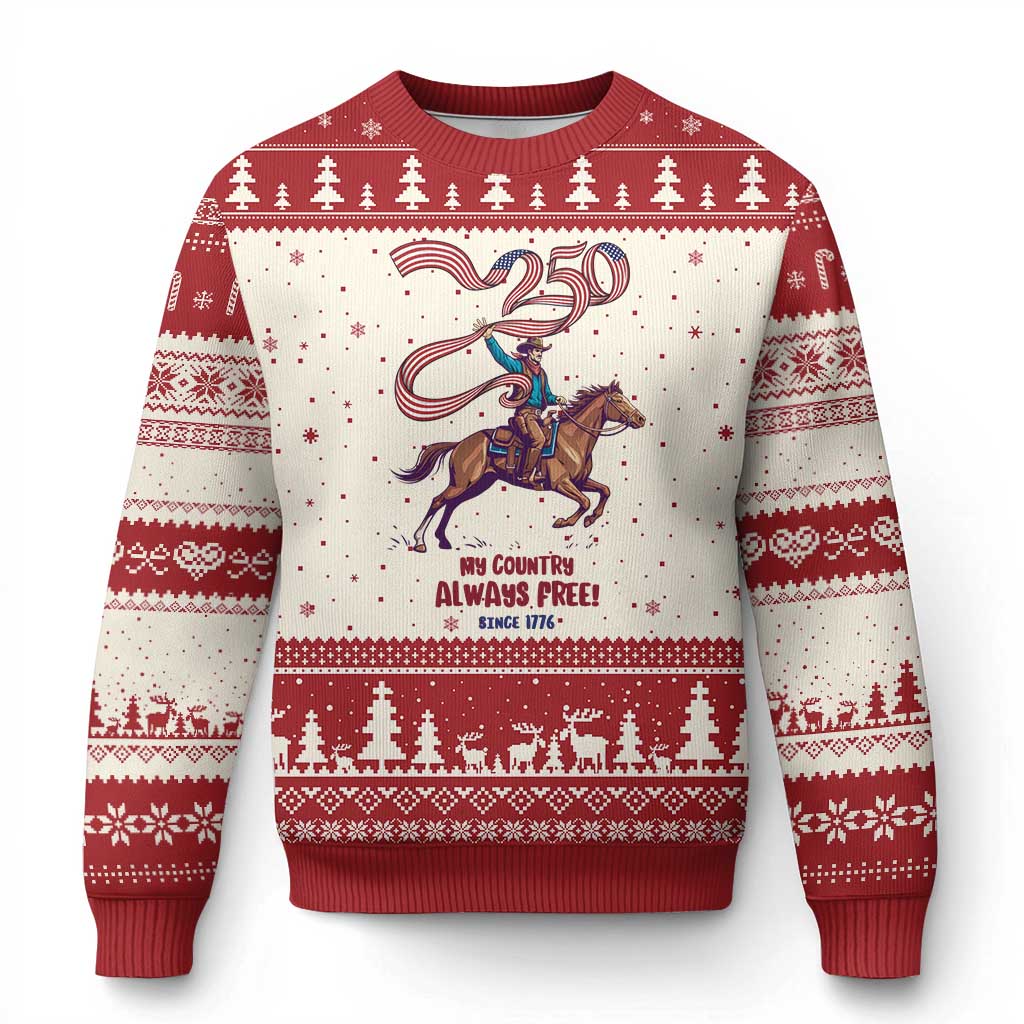 Funny Patriotic Cowboy Ugly Christmas Sweater My Country Always Free USA Pride TS12 Beige Red Print Your Wear