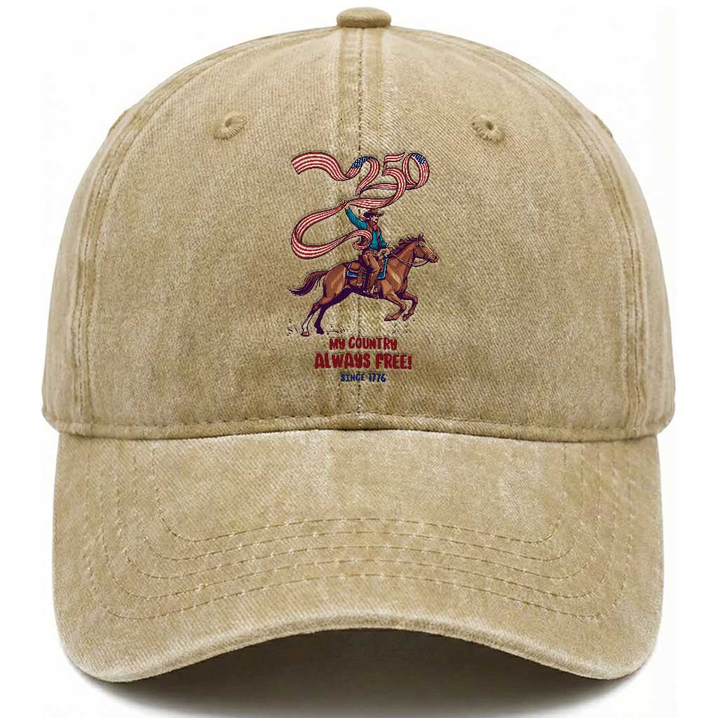 Funny Patriotic Cowboy Washed Cotton Baseball Cap My Country Always Free USA Pride TS12 Print Your Wear