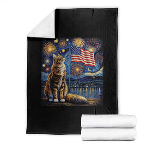 Patriotic Starry Night Cat Throw Blanket Cat Lover Gift TS12 Black Print Your Wear