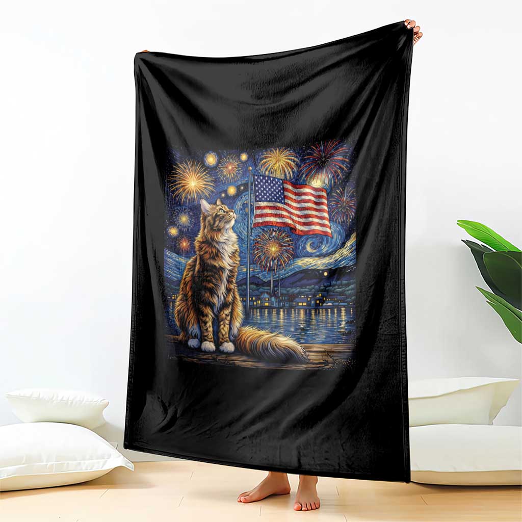 Patriotic Starry Night Cat Throw Blanket Cat Lover Gift TS12 Print Your Wear