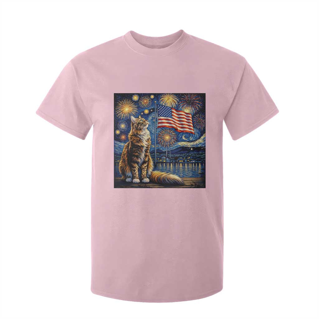 Patriotic Starry Night Cat T Shirt For Kid Cat Lover Gift TS12 Light Pink Print Your Wear