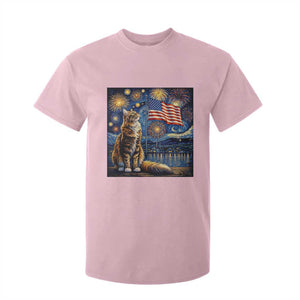 Patriotic Starry Night Cat T Shirt For Kid Cat Lover Gift TS12 Light Pink Print Your Wear