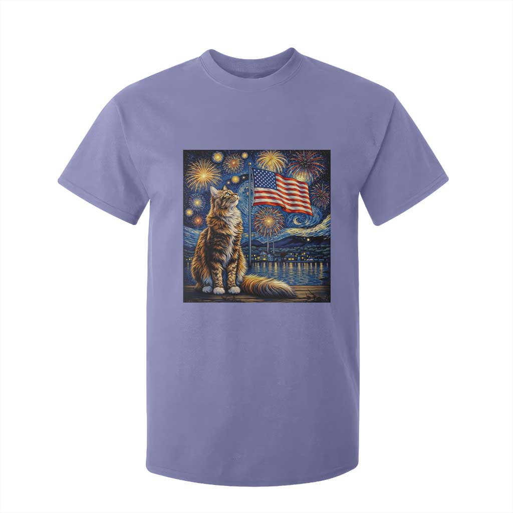 Patriotic Starry Night Cat T Shirt For Kid Cat Lover Gift TS12 Violet Print Your Wear
