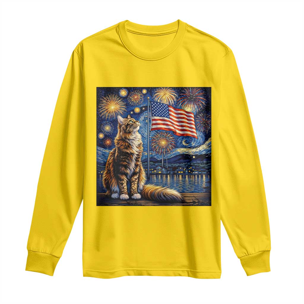 Patriotic Starry Night Cat Long Sleeve Shirt Cat Lover Gift TS12 Daisy Print Your Wear