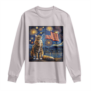 Patriotic Starry Night Cat Long Sleeve Shirt Cat Lover Gift TS12 Ice Gray Print Your Wear