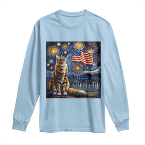 Patriotic Starry Night Cat Long Sleeve Shirt Cat Lover Gift TS12 Light Blue Print Your Wear