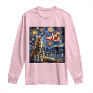 Patriotic Starry Night Cat Long Sleeve Shirt Cat Lover Gift TS12 Light Pink Print Your Wear