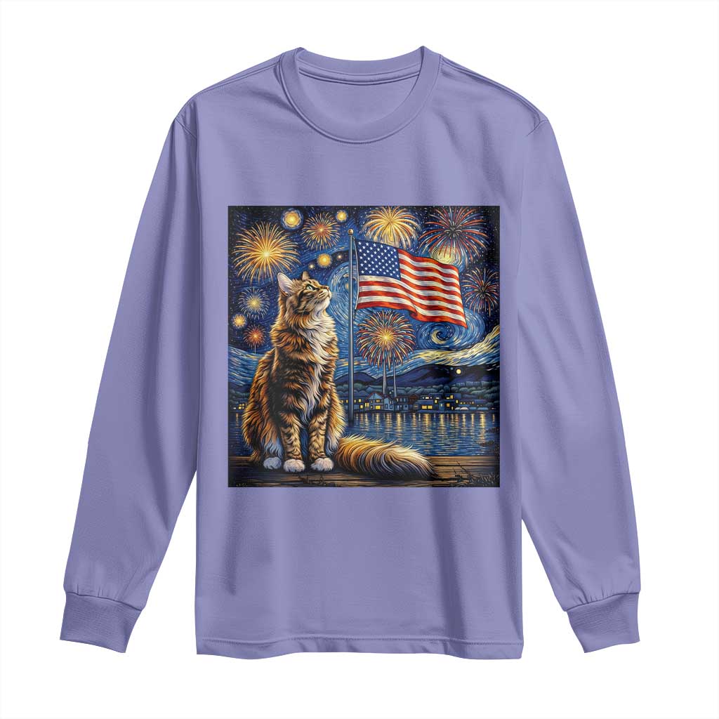 Patriotic Starry Night Cat Long Sleeve Shirt Cat Lover Gift TS12 Violet Print Your Wear