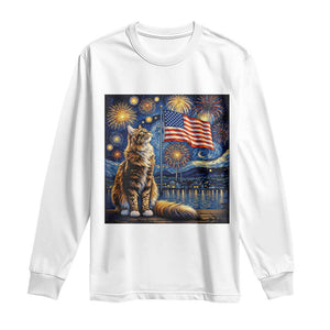 Patriotic Starry Night Cat Long Sleeve Shirt Cat Lover Gift TS12 White Print Your Wear
