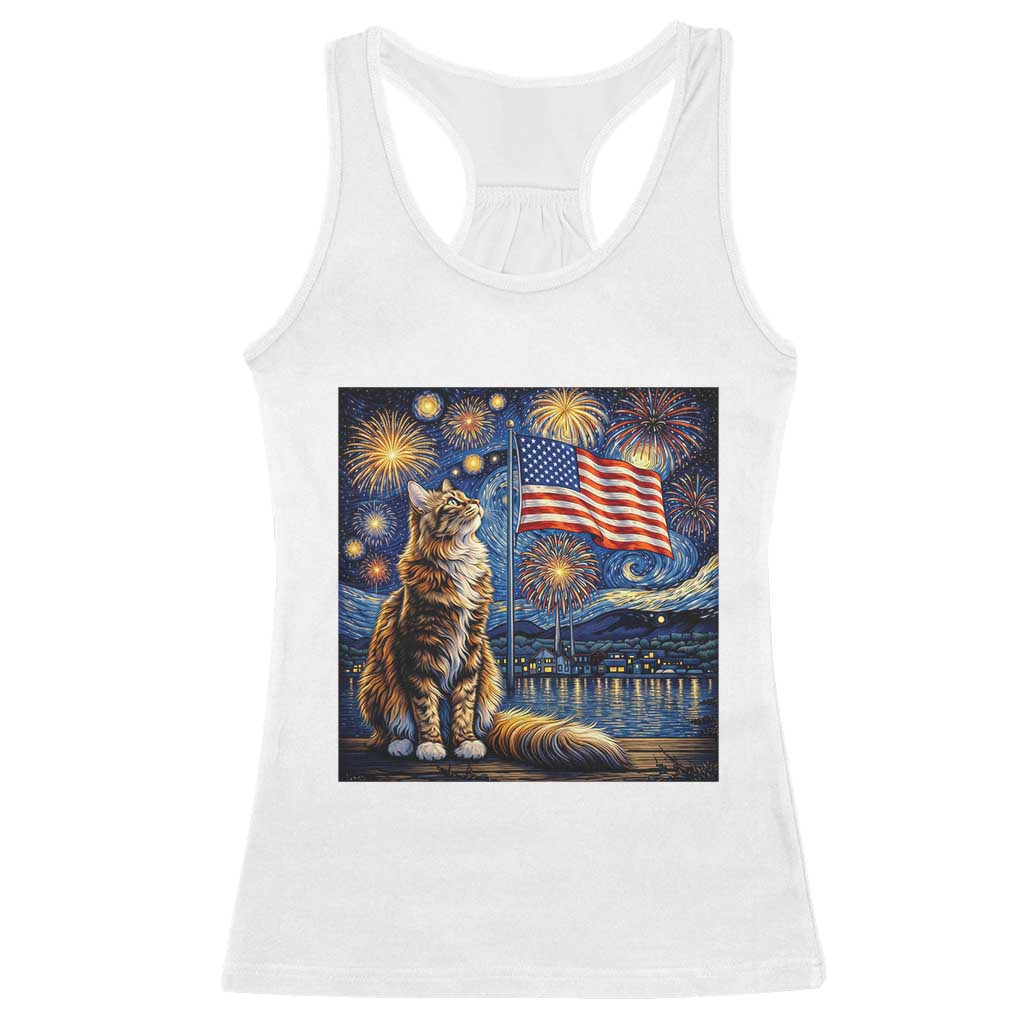 Patriotic Starry Night Cat Racerback Tank Top Cat Lover Gift TS12 White Print Your Wear