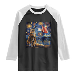Patriotic Starry Night Cat Raglan Shirt Cat Lover Gift TS12 Black White Print Your Wear