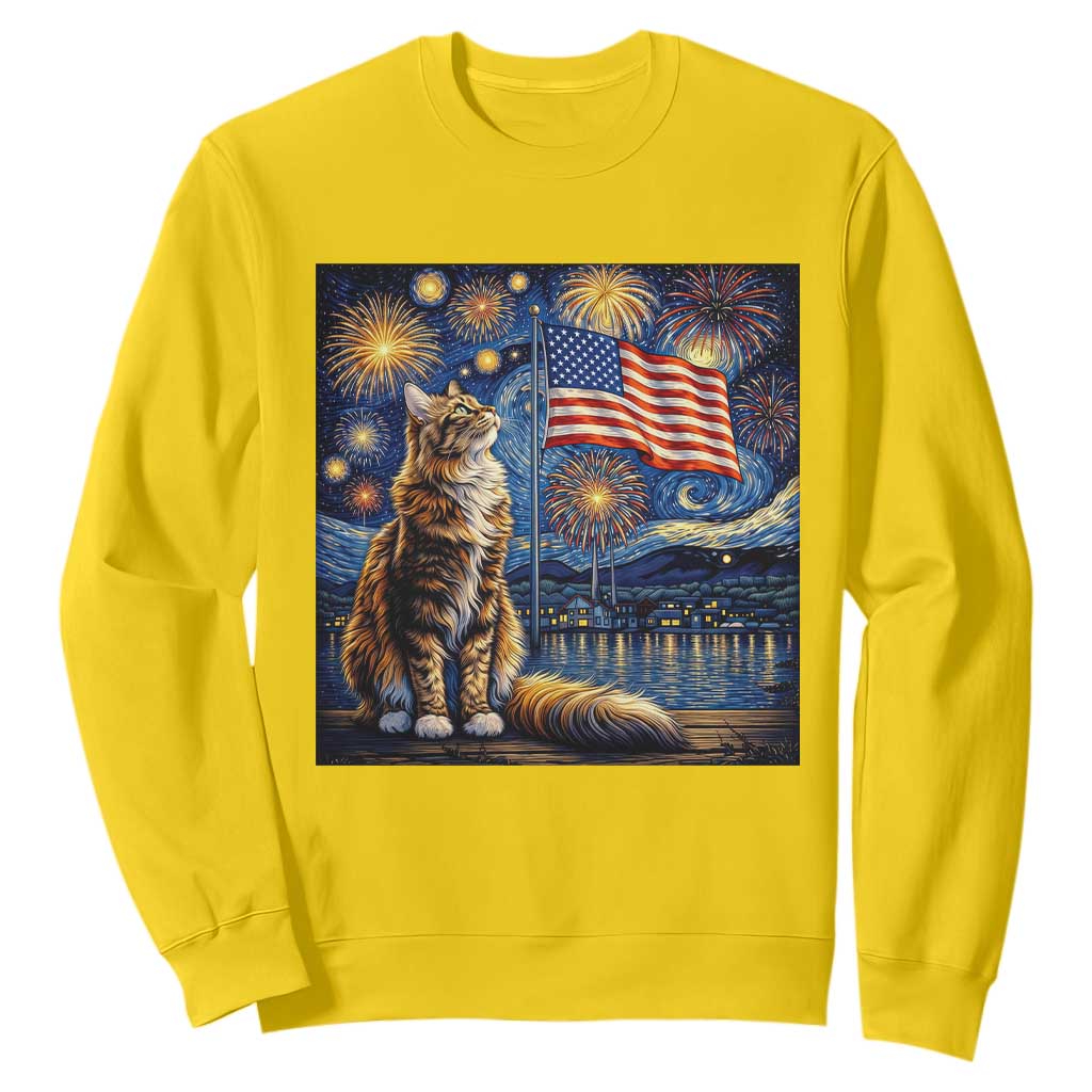 Patriotic Starry Night Cat Sweatshirt Cat Lover Gift TS12 Daisy Print Your Wear
