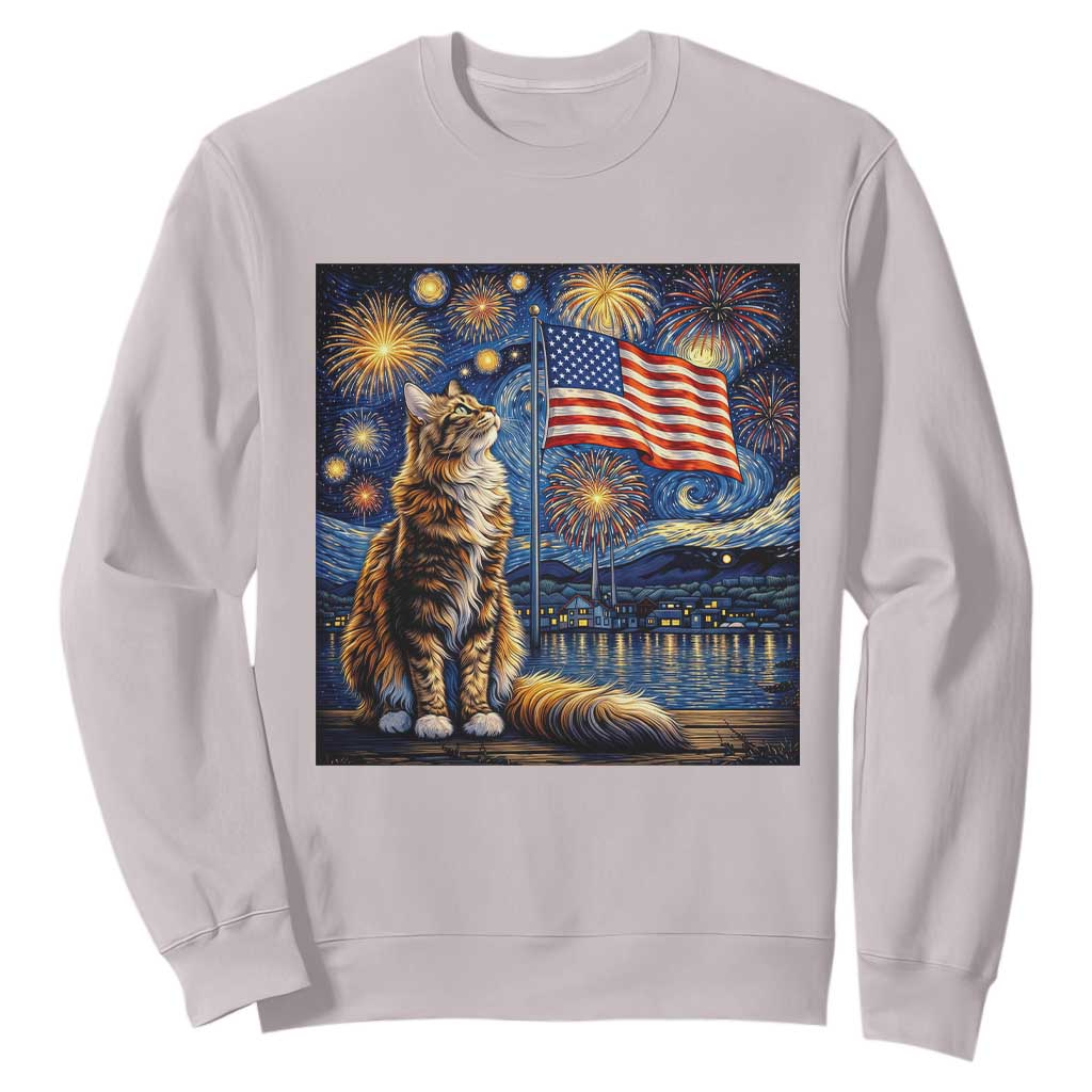 Patriotic Starry Night Cat Sweatshirt Cat Lover Gift TS12 Ice Gray Print Your Wear