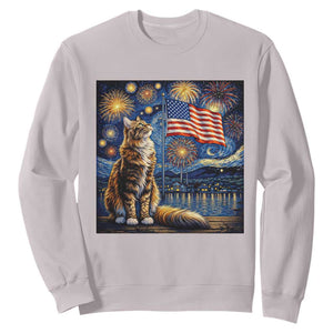 Patriotic Starry Night Cat Sweatshirt Cat Lover Gift TS12 Ice Gray Print Your Wear