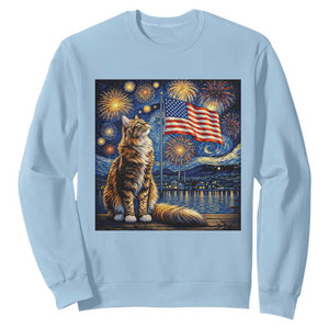 Patriotic Starry Night Cat Sweatshirt Cat Lover Gift TS12 Light Blue Print Your Wear