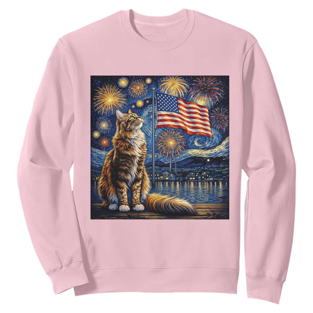 Patriotic Starry Night Cat Sweatshirt Cat Lover Gift TS12 Light Pink Print Your Wear