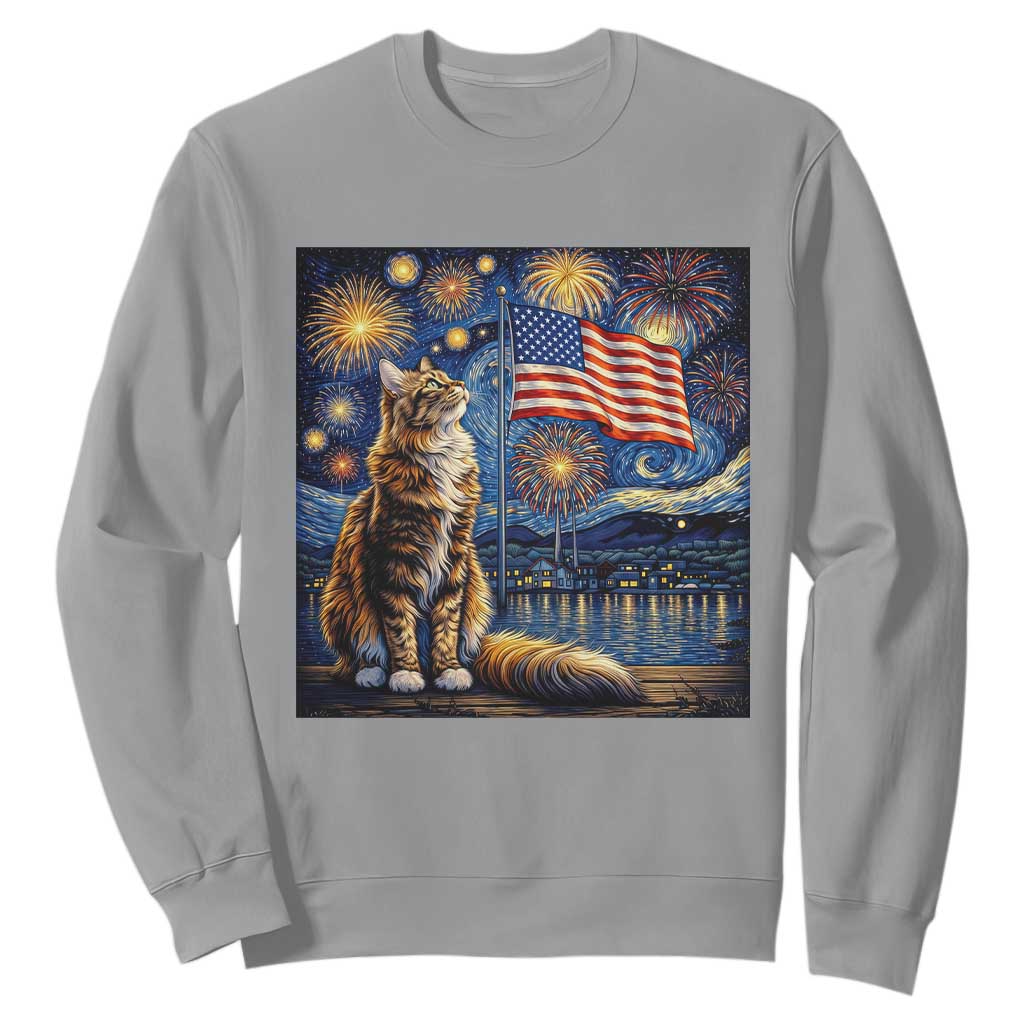Patriotic Starry Night Cat Sweatshirt Cat Lover Gift TS12 Sport Gray Print Your Wear