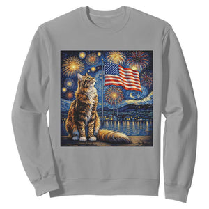 Patriotic Starry Night Cat Sweatshirt Cat Lover Gift TS12 Sport Gray Print Your Wear