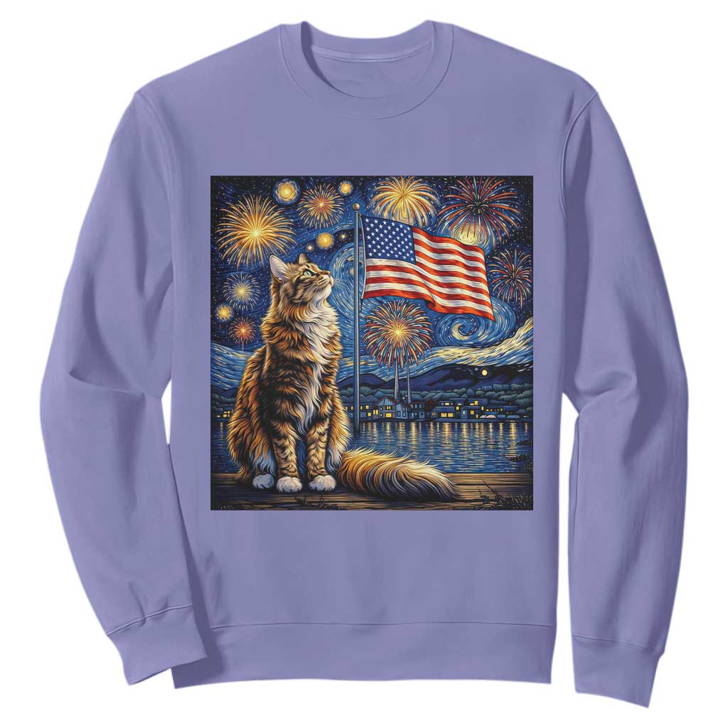 Patriotic Starry Night Cat Sweatshirt Cat Lover Gift TS12 Violet Print Your Wear