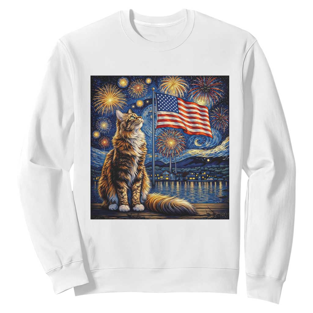 Patriotic Starry Night Cat Sweatshirt Cat Lover Gift TS12 White Print Your Wear