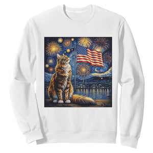 Patriotic Starry Night Cat Sweatshirt Cat Lover Gift TS12 White Print Your Wear