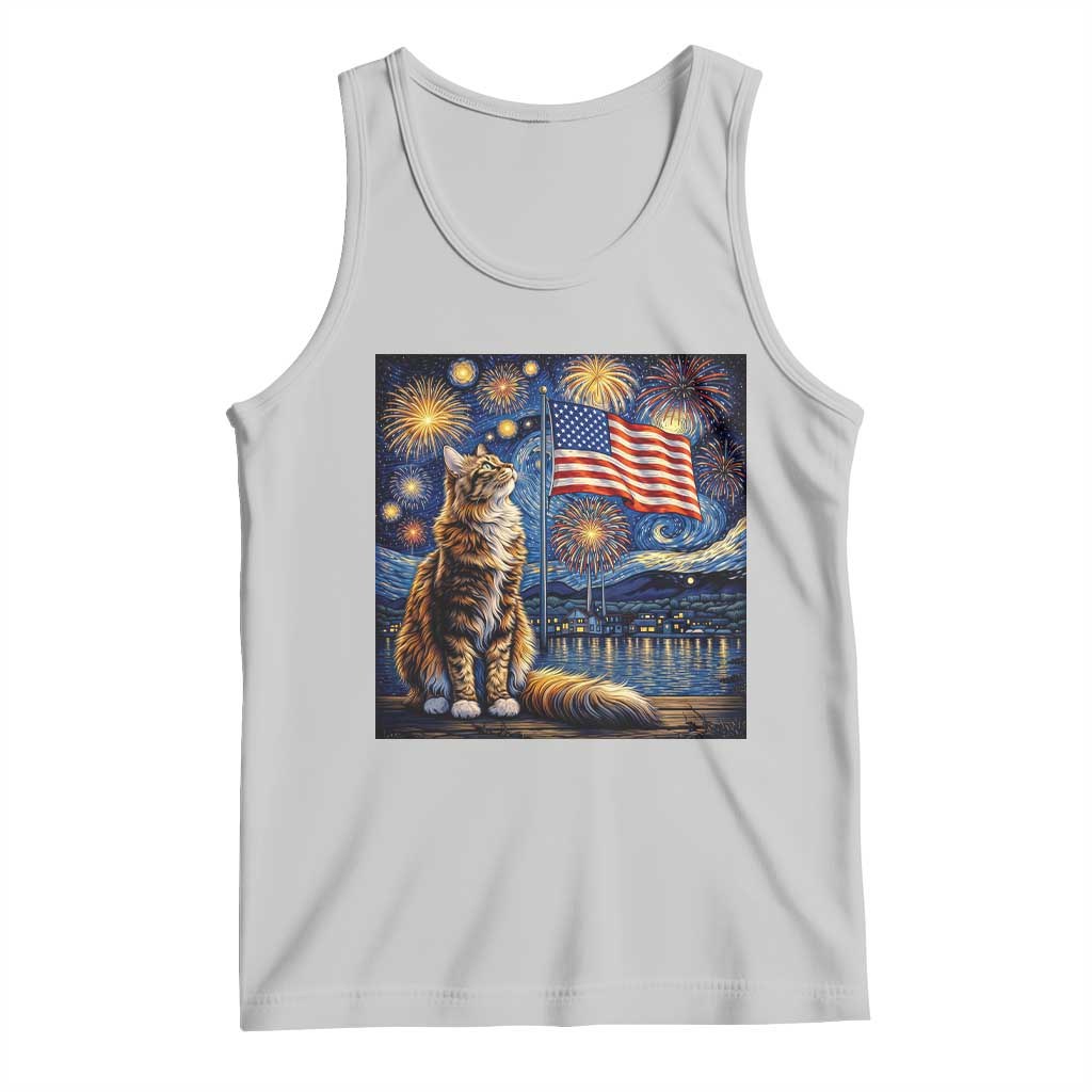 Patriotic Starry Night Cat Tank Top Cat Lover Gift TS12 Ash Print Your Wear