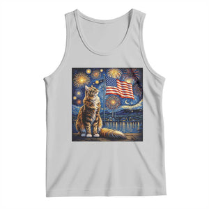 Patriotic Starry Night Cat Tank Top Cat Lover Gift TS12 Ash Print Your Wear