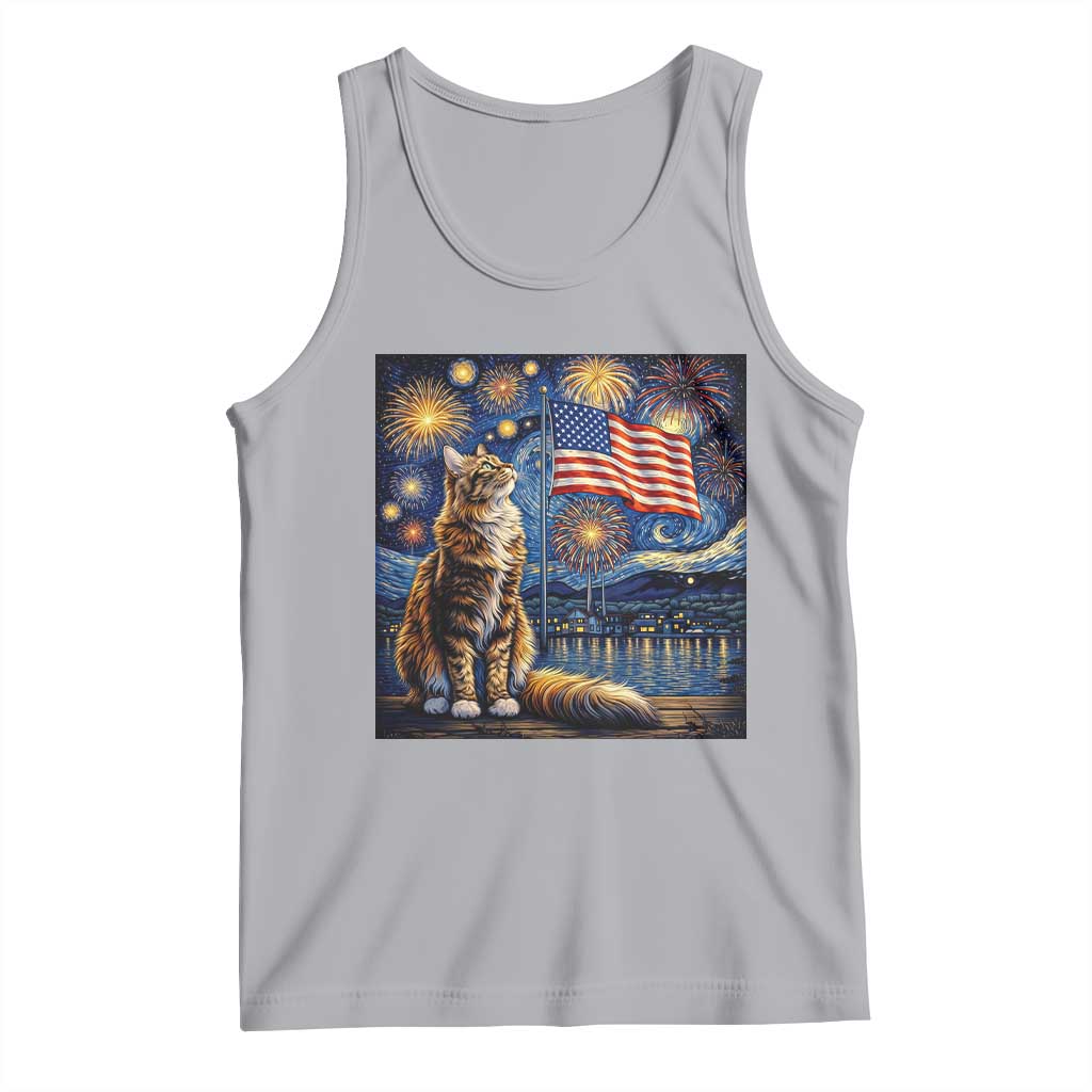 Patriotic Starry Night Cat Tank Top Cat Lover Gift TS12 Athletic Heather Print Your Wear