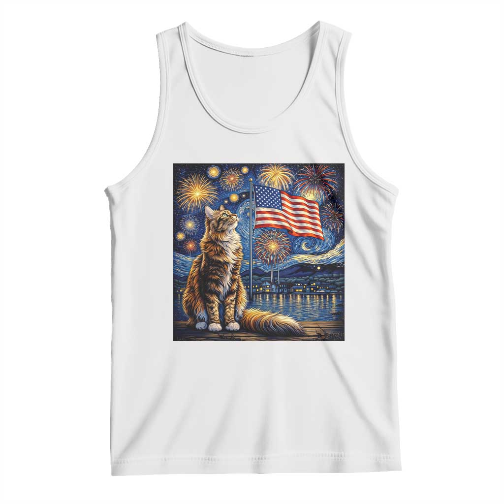 Patriotic Starry Night Cat Tank Top Cat Lover Gift TS12 White Print Your Wear