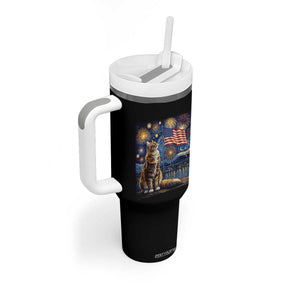 Patriotic Starry Night Cat Tumbler With Handle Cat Lover Gift TS12 Print Your Wear
