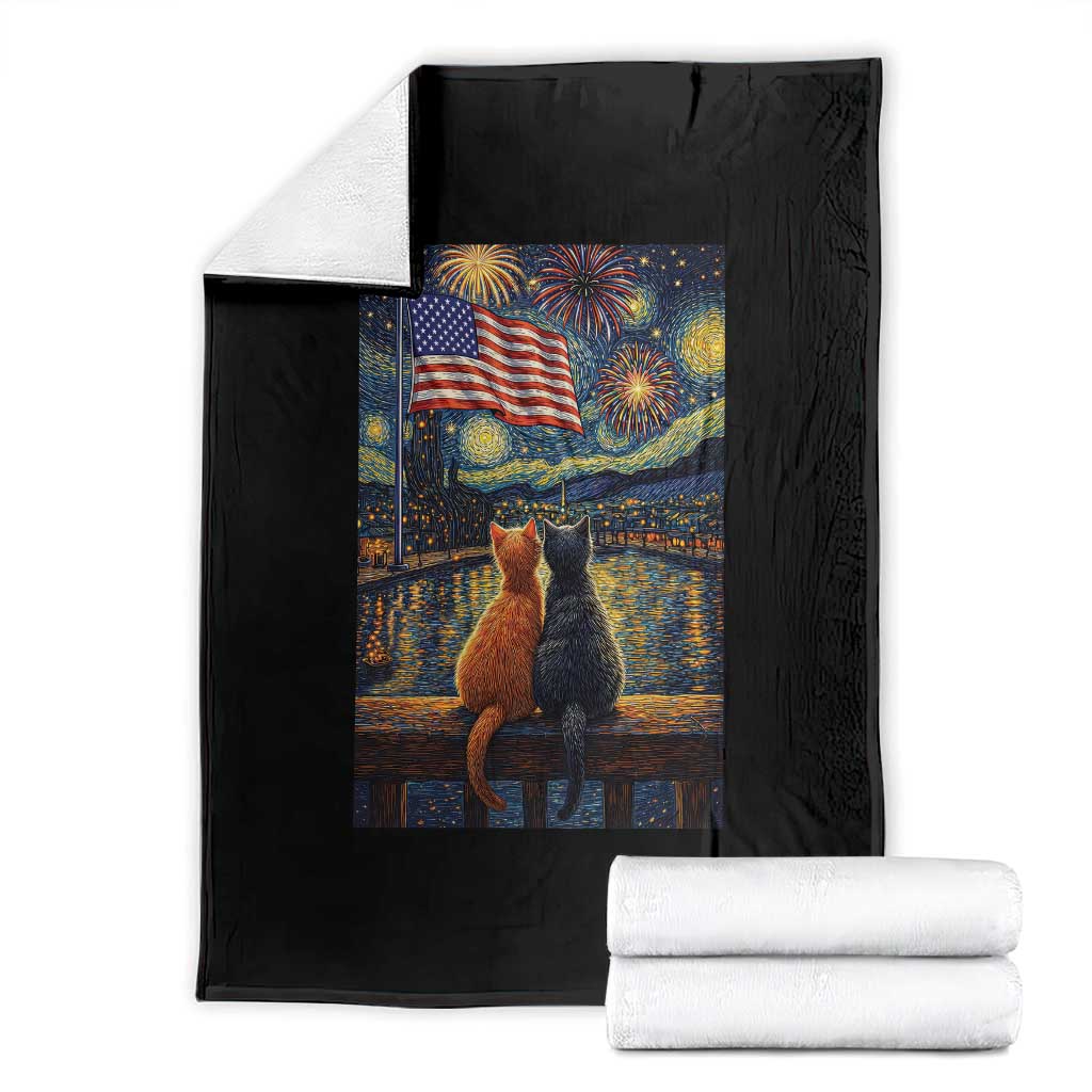 Starry Night Cat Patriotic American Pride Throw Blanket TS12 Black Print Your Wear