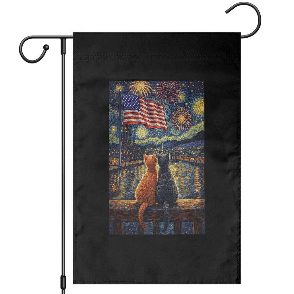 Starry Night Cat Patriotic American Pride Garden Flag TS12 Black Print Your Wear