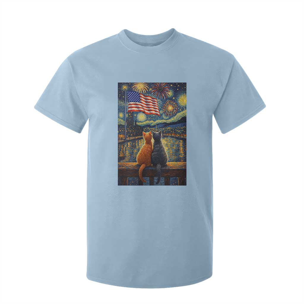 Starry Night Cat Patriotic American Pride T Shirt For Kid TS12 Light Blue Print Your Wear
