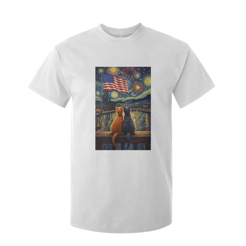 Starry Night Cat Patriotic American Pride T Shirt For Kid TS12 White Print Your Wear